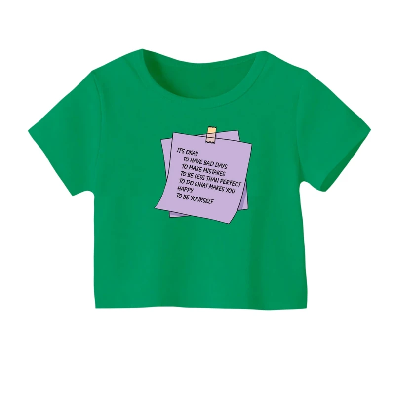 کراپ‌ تی‌شرت آستین کوتاه زنانه مدل برگه نوشته