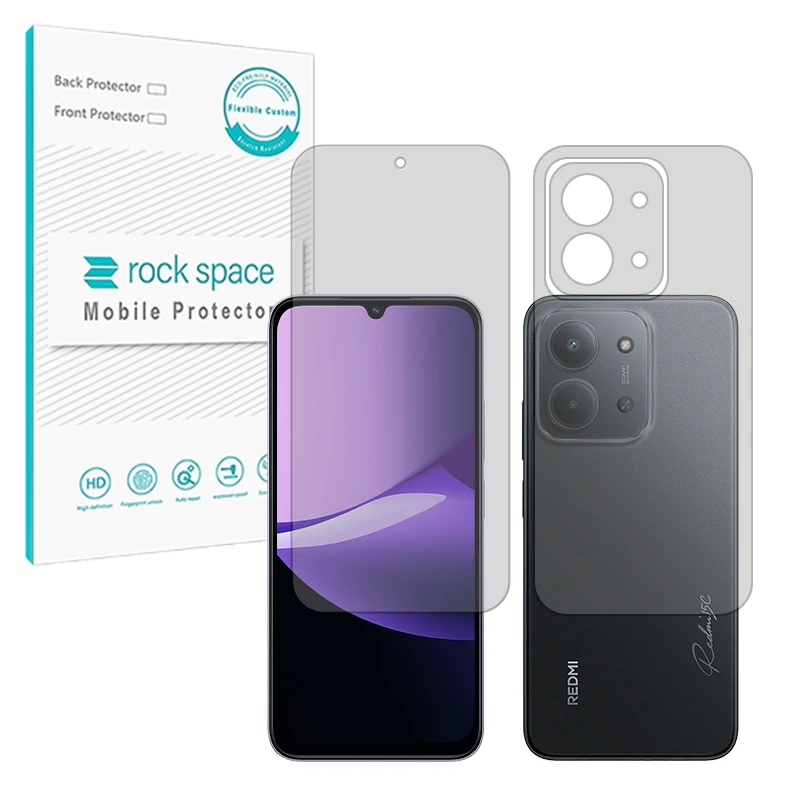 محافظ صفحه نمایش مات راک اسپیس مدل Resistant مناسب برای گوشی موبایل شیائومی Redmi 15C 4G به همراه محافظ پشت گوشی موبایل 