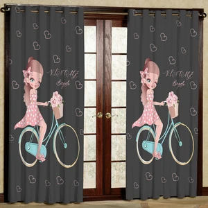 پرده مدل دختر دوچرخه هازان پانچی کد 4503 سایز 140x200 سانتی متر
