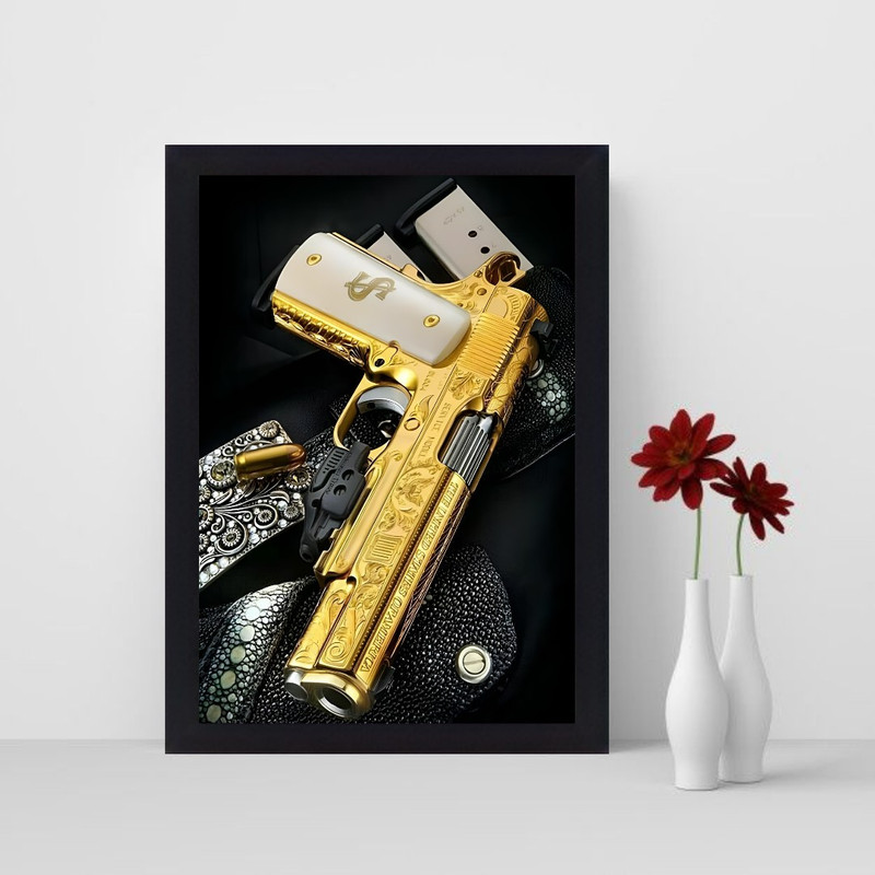 تابلو نوری گیم دکور طرح تفنگ طلایی مدل Gold gun