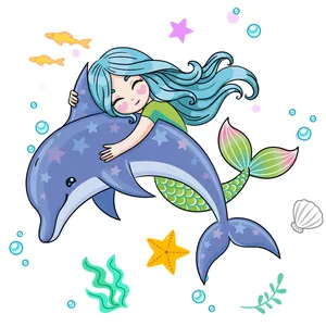 استیکر دیواری کودک تُکتم مدل پری دریایی مجموعه 24 عددی