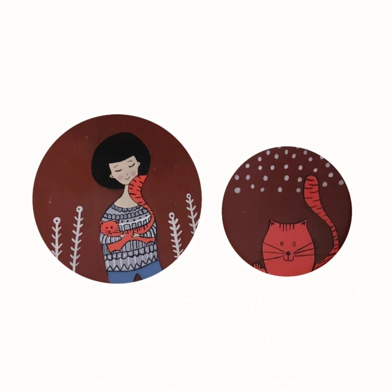 بشقاب دیوارکوب سفالی طرح دخترونه مجموعه 2 عددی 