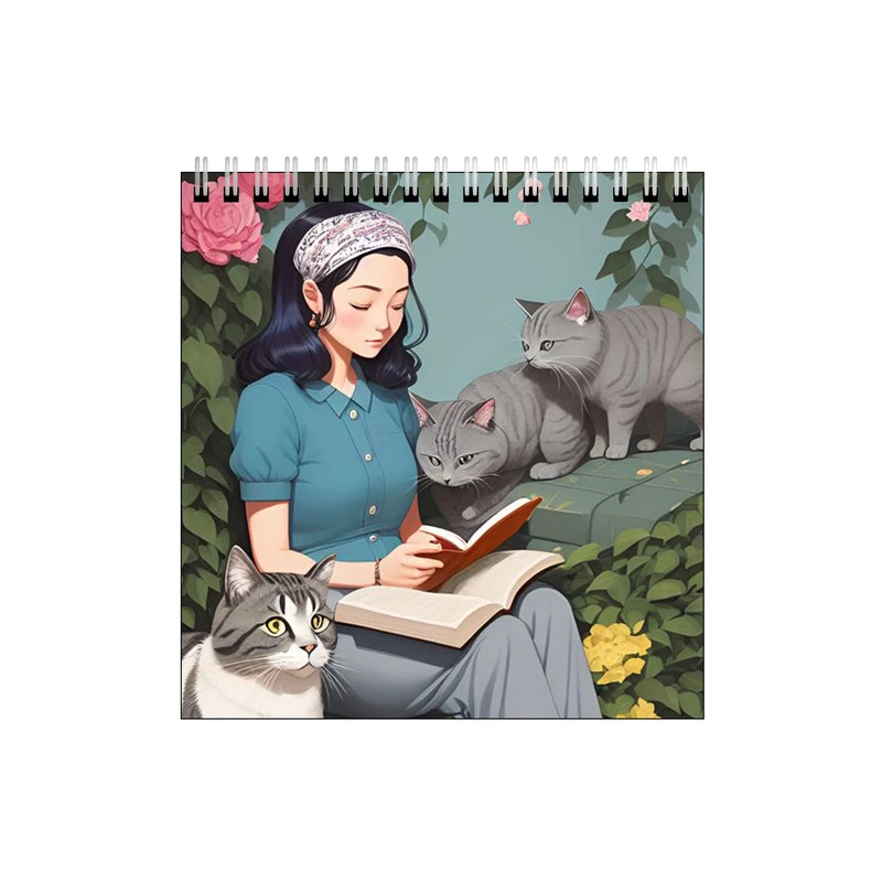 دفتر طراحی طرح دختر در جنگل با گربه ها  کد 9414061