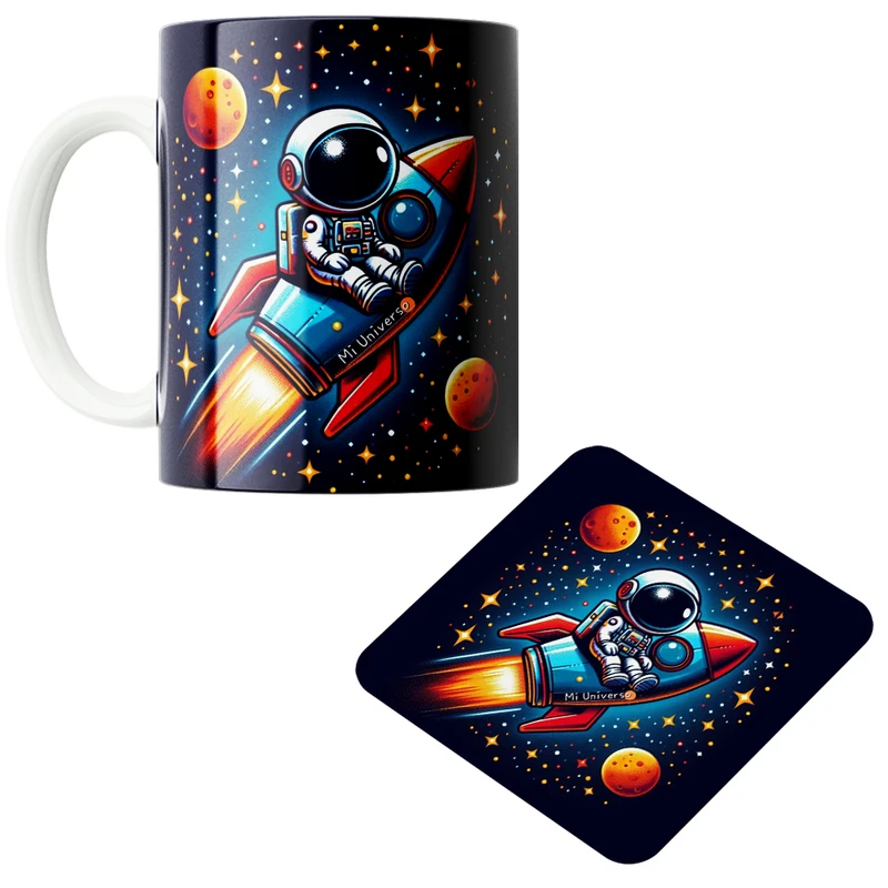 ماگ پاد آفرین مدل فضانورد سیاره منظومه شمسی موشک آدم فضایی کد PZ209 به همراه زیرلیوانی