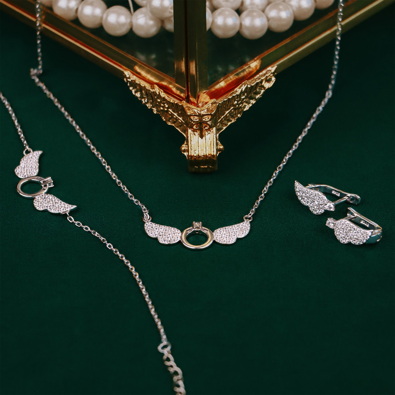 نیم ست نقره زنانه جی تی ای مدل بال فرشته