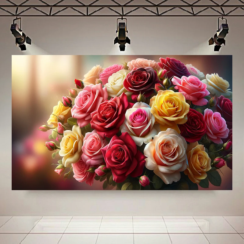 تابلو بوم طرح مخمل دسته گل رز مدل شاداب کد AR304763