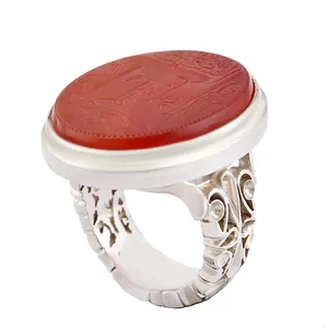 انگشتر نقره مردانه بازرگانی میلادی مدل استاد تاج خطاطی علی سنگ عقیق یمنی کهنه کد AM_2785