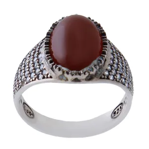 انگشتر نقره زنانه بازرگانی میلادی مدل عقیق نگین برلیان کد AW_463