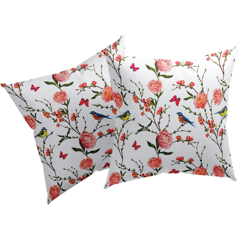 کاور کوسن طرح گل و بلبل مدل F2K1176 مجموعه دو عددی