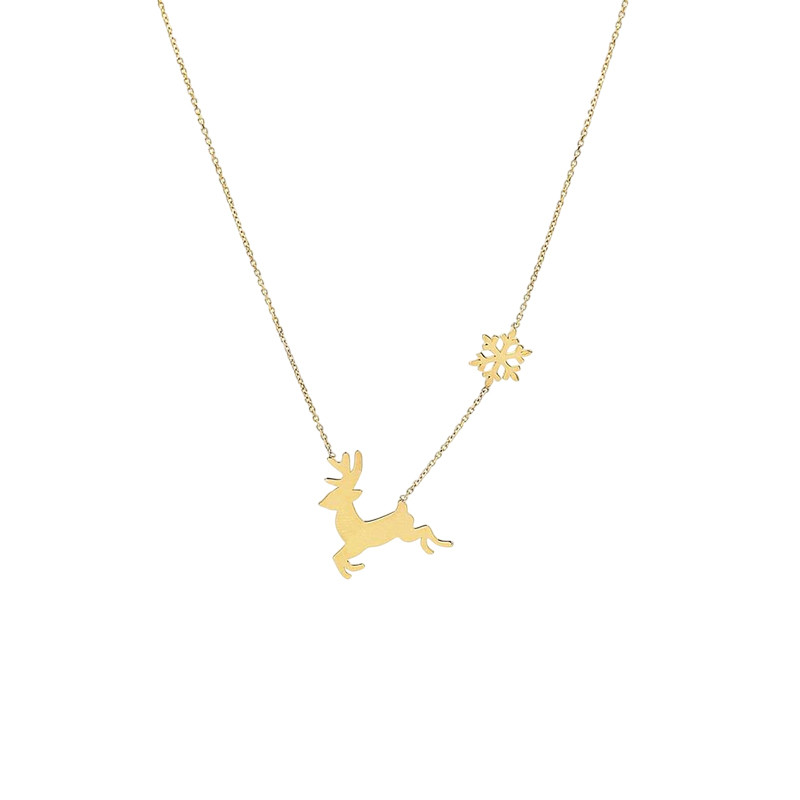 گردنبند طلا 18 عیار زنانه با طرح حلقهای (فلامینگو) گالری قو طلایی مدل برف رودولف گوزن کریسمس