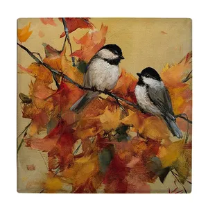  زیر لیوانی  طرح نقاشی پرنده روی شاخه های پاییزی کد    6167345_5458