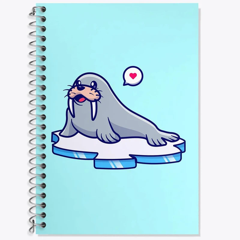 دفتر زبان 50 برگ خندالو مدل دو خط طرح حیوانات بامزه شیر دریایی کد 29689