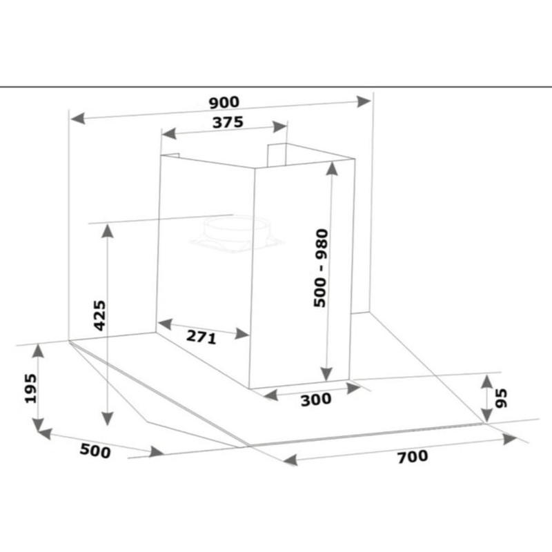 هود شومینه‌ای باماتیک مدل p37ss سایز 90