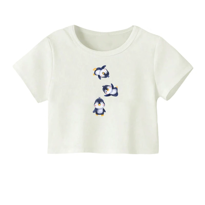 کراپ‌ تی‌شرت آستین کوتاه زنانه مدل پنگوئن معلق