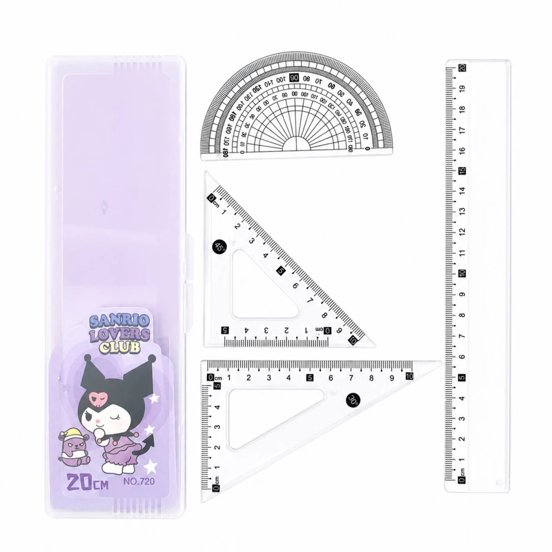 ست خط کش گونیا و نقاله مدل کریستال طرح کرومی کد 20cm بسته 4 عددی