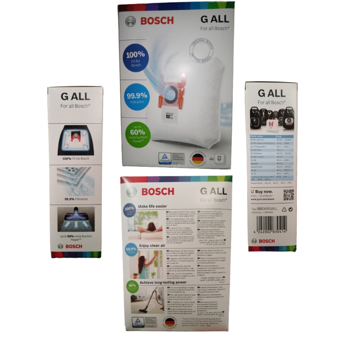 پاکت جاروبرقی مدل GALL مناسب برای جارو برقی های بوش و زیمنس بسته 4 عددی به همراه فیلتر موتور جارو برقی