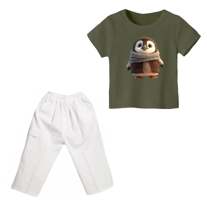 ست تی شرت و شلوارک پسرانه مدل پنگوئن کد 11
