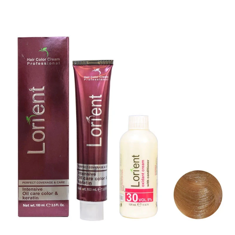 رنگ مو لورینت شماره N7 حجم 100 میلی لیتر رنگ بلوند روشن به همراه اکسیدان مدل 2 نه درصدی حجم 125 میلی لیتر