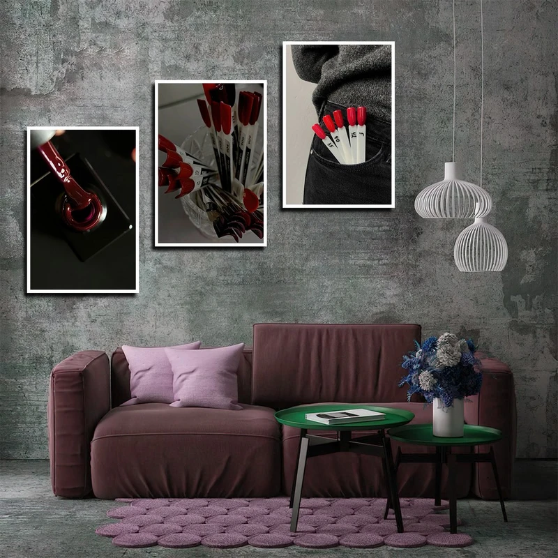 تابلو بکلیت طرح سالن زیبایی و کاشت ناخن مدل W-4075 فریم سفید مجموعه 3 عددی