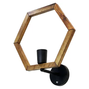 چراغ آویز ای دی ام وود مدل چوبی شش ضلعی کد W-03b