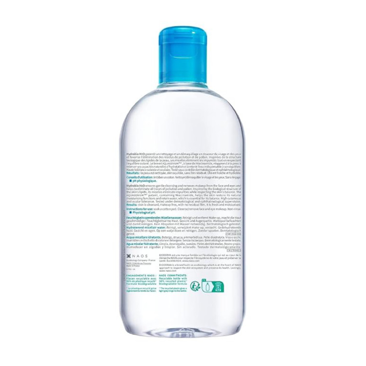 محلول پاک کننده آرایش صورت بایودرما مدل Hydrabio H2O حجم 500 میلی لیتر