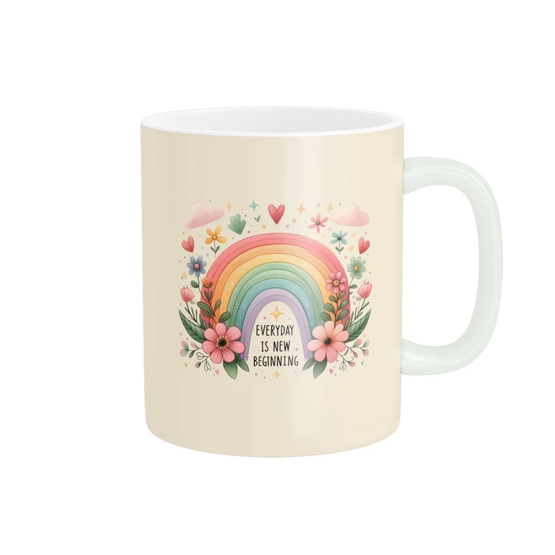 ماگ پاد آفرین مدل رنگین کمان کیوت فانتزی طرح تایپوگرافی هر روز شروع تازه کد 1621