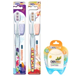مسواک دن تک مدل  Tooth M +FL با برس متوسط مجموعه 2 عددی به همراه نخ دندان مدل Mint
