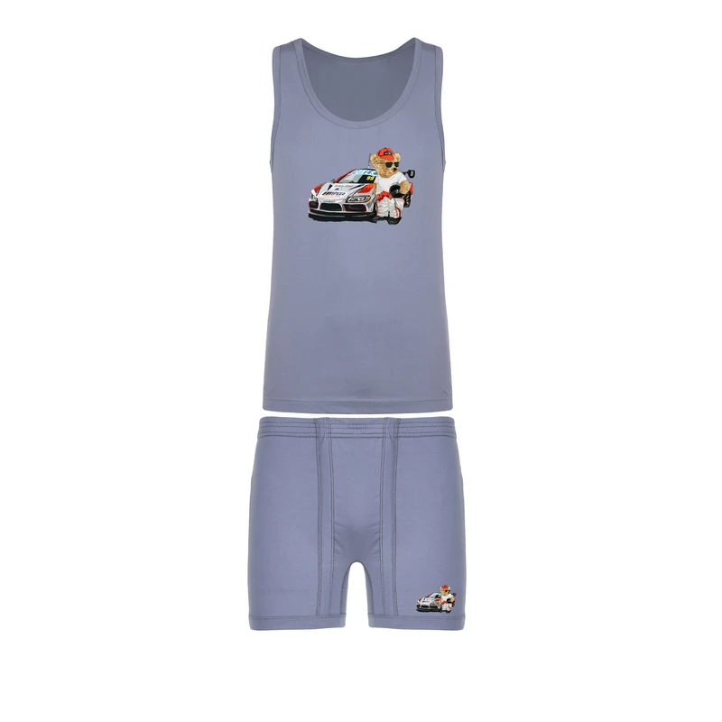 ست شورت و زیرپوش رکابی یقه باز پسرانه مدل ماشین کد M2