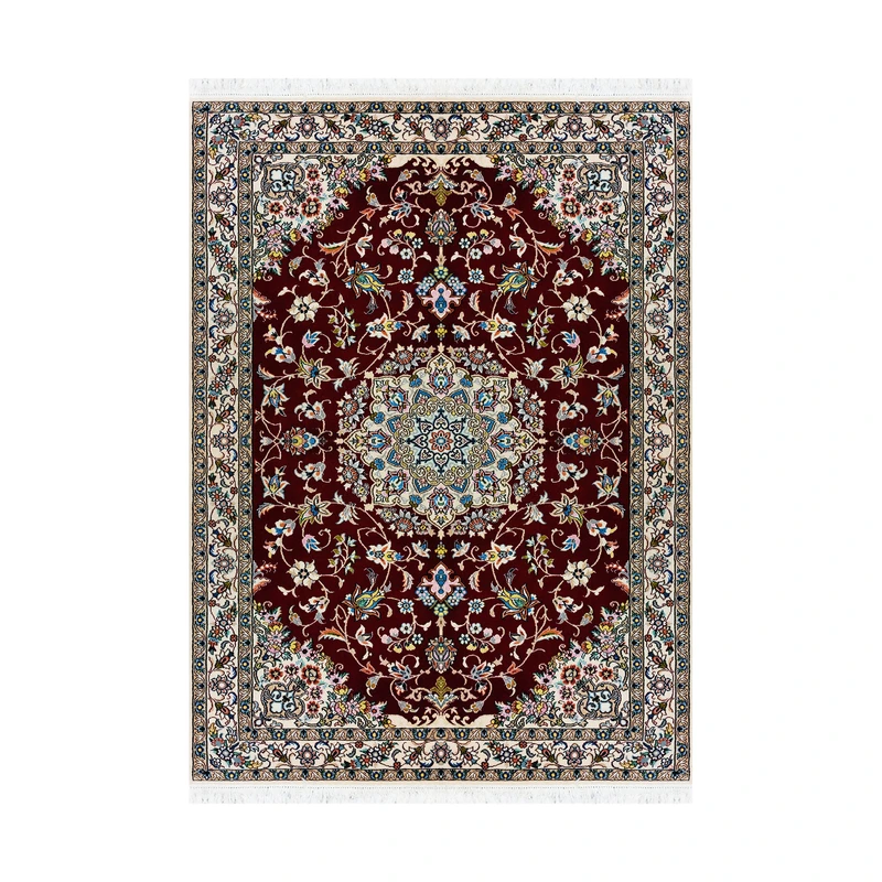 فرش دستبافت ۳.۵ متری مدل لچک و ترنج نایین ۹لا کد 998 زمینه لاکی