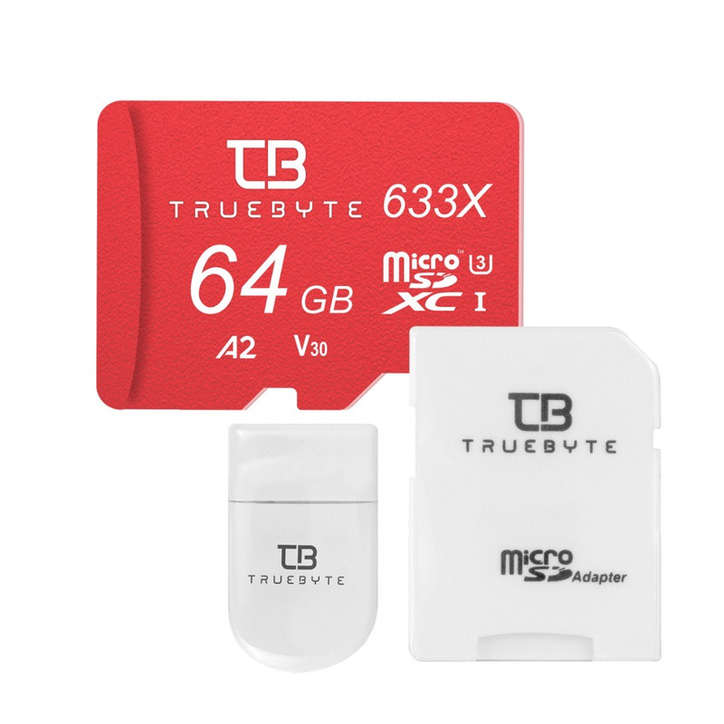 کارت حافظه microSD XC تروبایت مدل 633X-A2-V30 کلاس 10 استاندارد UHS-I U3 سرعت 95MBps ظرفیت 64 گیگابایت همراه با کارت خوان