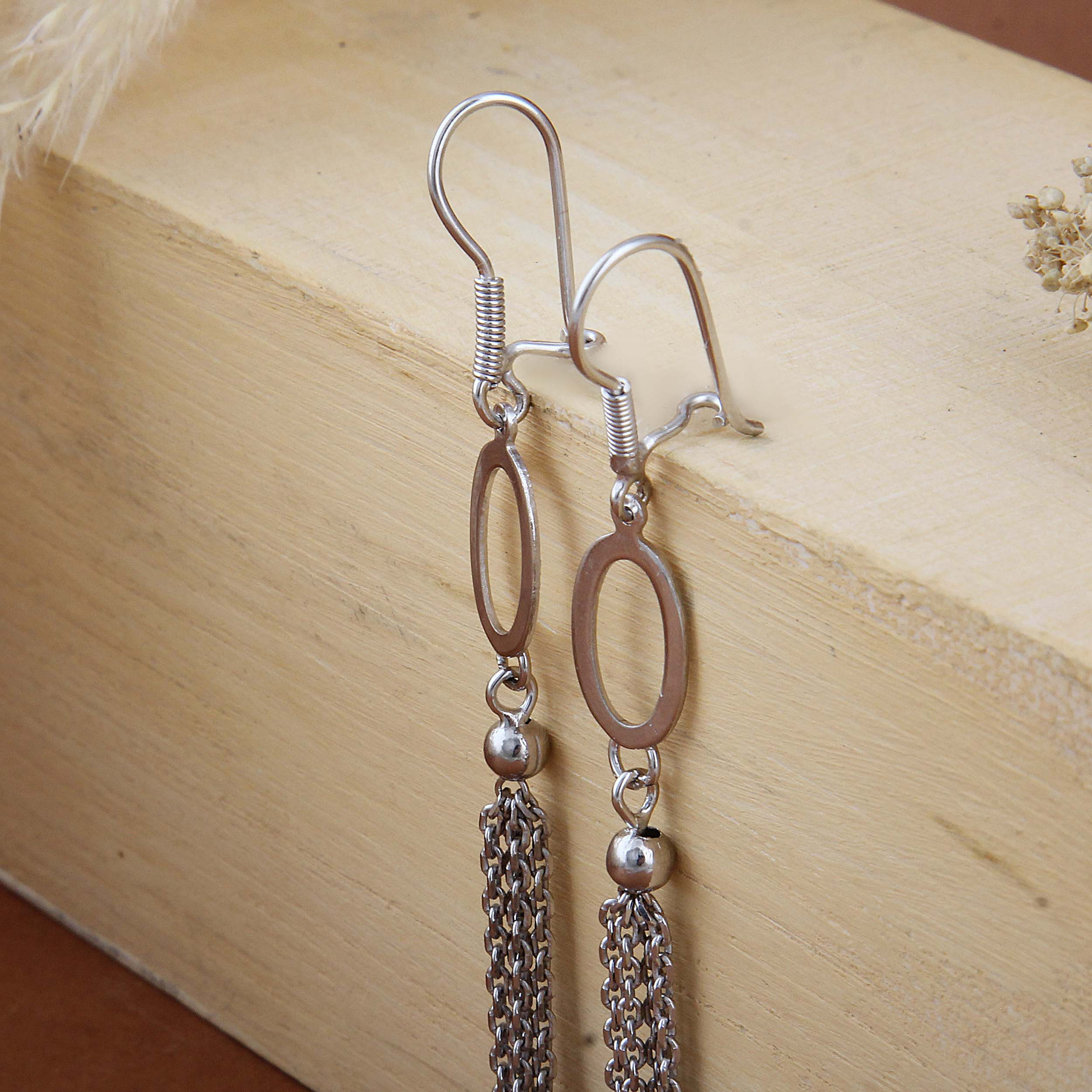 گوشواره نقره زنانه بازرگانی میلادی مدل آویزی مینیمال آبکاری رادیوم کد GZN_385