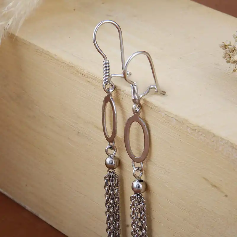 گوشواره نقره زنانه بازرگانی میلادی مدل آویزی مینیمال آبکاری رادیوم کد GZN_385