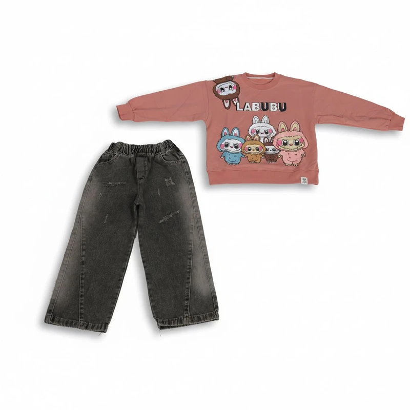 ست سویشرت و شلوار دخترانه طرح لبوبو 1