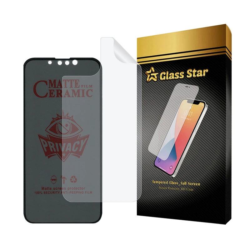محافظ صفحه نمایش سرامیکی حریم شخصی گلس استار مدل CERPRIVNANOS مناسب برای گوشی موبایل اپل iPhone 13 به همراه محافظ پشت گوشی