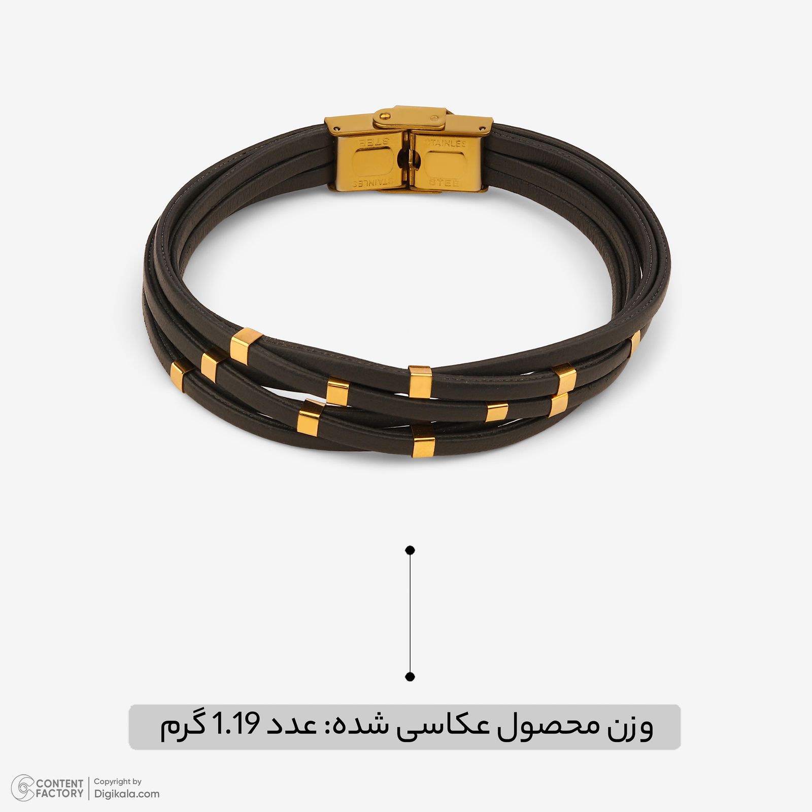 دستبند طلا 18 عیار مردانه با بند چرمی وی گالری مدل مکعب کد LBB3529 -  - 4