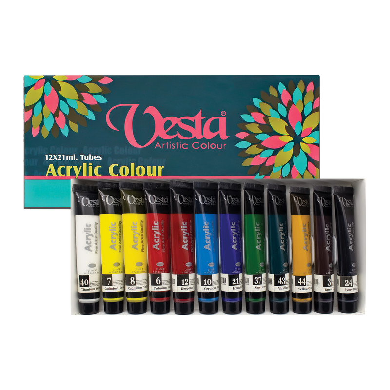 رنگ اکریلیک وستا کد 0001 حجم 21 میلی لیتر بسته 12 عددی