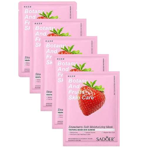 ماسک صورت سادور مدل توت فرنگی حجم 25 میلی لیتر مجموعه 5 عددی