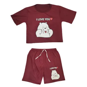 ست نیم تنه و شلوارک زنانه مدل تدی زبان دراز کد DKCOP 212 رنگ زرشکی