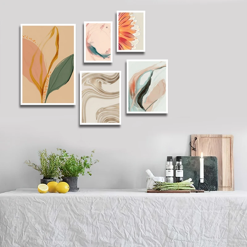 تابلو بکلیت طرح نقاشی مدرن آبرنگ برگ و گل مدل W-1735 مجموعه 5 عددی