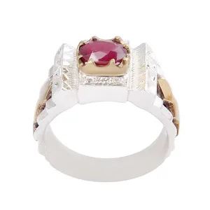 انگشتر نقره مردانه بازرگانی میلادی مدل سنگ یاقوت رکاب دست ساز کد AM_2535