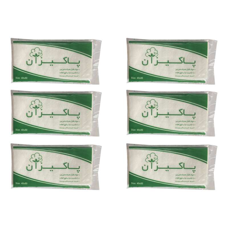  حوله یک بار مصرف پاکیزان مدل GR90 سایز 40x80 سانتی متر مجموعه 6 عددی