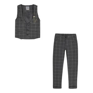 ست جلیقه و شلوار رسمی پسرانه مدل چهارخانه