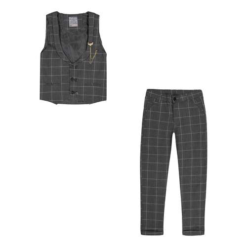 ست جلیقه و شلوار رسمی پسرانه مدل چهارخانه