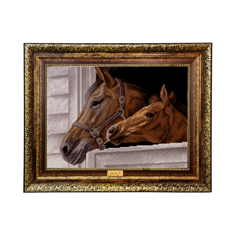 تابلو فرش ماشینی نقش نگار رضوی طرح اسب کد 4142H