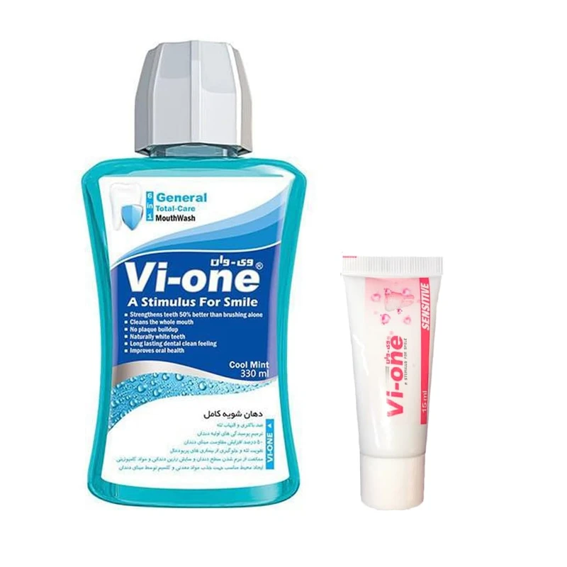 دهان شویه وی وان مدل Cool Mint حجم 330 میلی لیتر به همراه خمیر دندان حجم 15 میلی لیتر