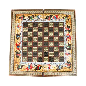 صفحه شطرنج خاتم کاری طرح چوگان مدل لبه برجسته کد 49