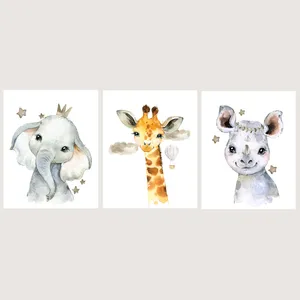  پوستر الفاپ مدل تابلو کودک طرح Water color Animals کد 110_03 بسته 3 عددی