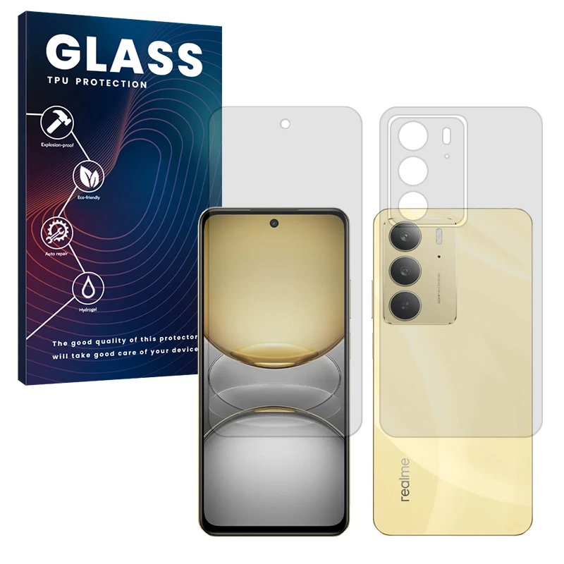 محافظ صفحه نمایش شفاف گلس مدل Resistant مناسب برای گوشی موبایل ریلمی C75 به همراه محافظ پشت گوشی