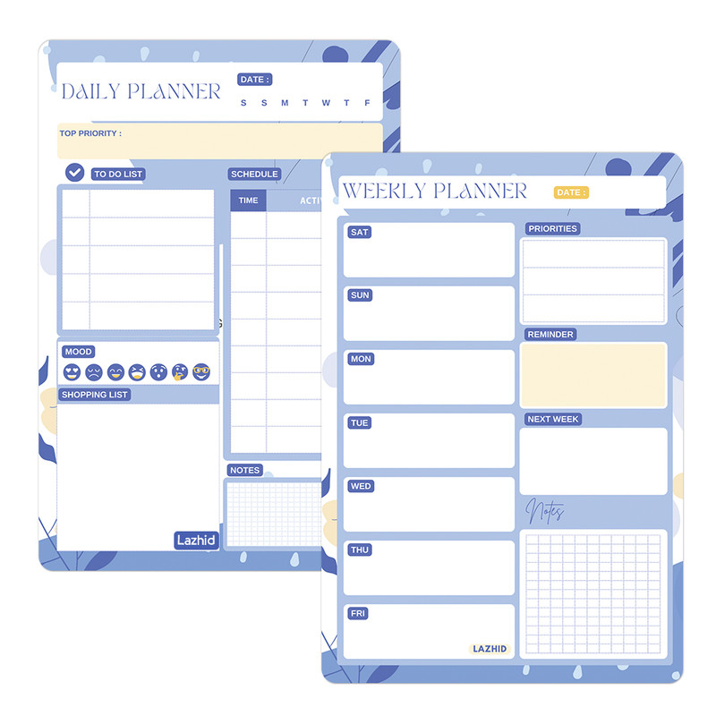 تخته وایت برد لاژید مدل آهنربایی طرح پلنر روزانه و هفتگی سایز 20X30 سانتیمتر مجموعه 2 عددی