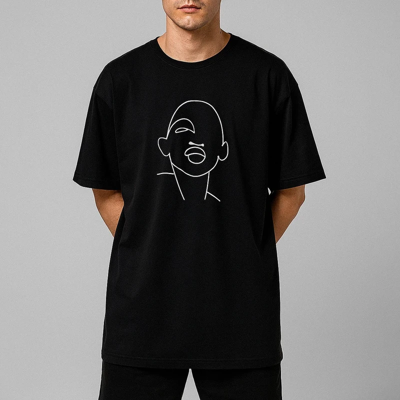 تی شرت اورسایز مردانه مسترمانی مدل صورت مینیمال 401